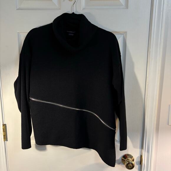 Ashley Stewart Black Asymmetrical Sweater with Front Zip Detail, Sz 14/16–NWT - Picture 1 of 7
